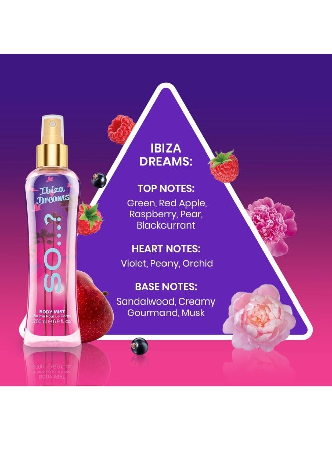 So..? So...? Summer Escapes Women's Body Mist Bundle | 200ml | Pack of 3 | Includes Ibiza Dreams, Bali Breeze & Majorca Love | Fruity, Floral & Tropical Scents | Long-Lasting & Refreshing Fragrance Sprays - Image 3