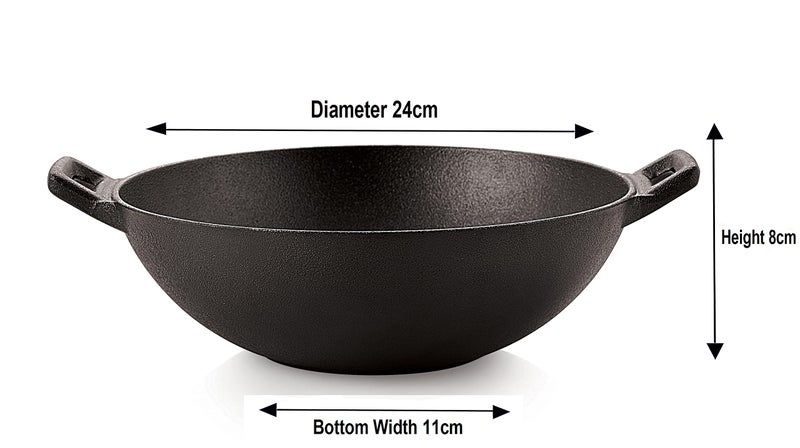 Petals Pre-Seasoned Cast Iron Kadai Wok Pan, 24cm (Induction Compatible) - Image 5