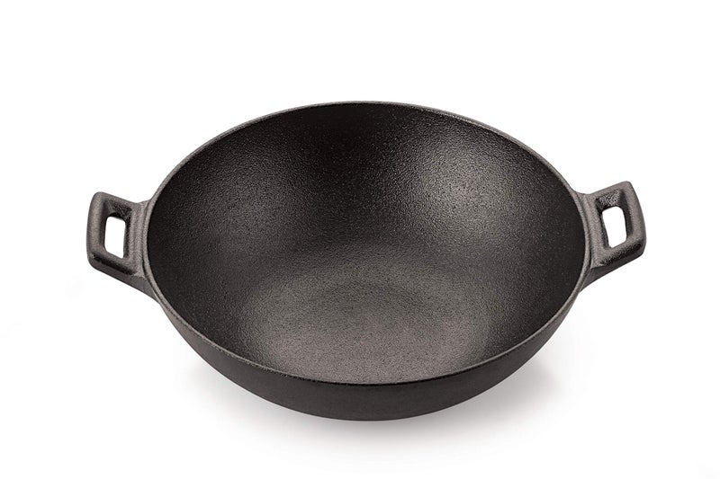 Petals Pre-Seasoned Cast Iron Kadai Wok Pan, 24cm (Induction Compatible) - Image 2