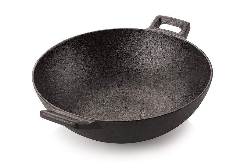Petals Pre-Seasoned Cast Iron Kadai Wok Pan, 24cm (Induction Compatible) - Image 4