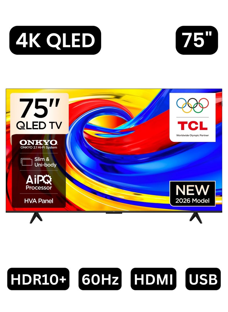 TCL 75 Inch P71L 4K Premium QLED Smart TV (2026 Model Google TV - UAE Version), 75 Inch 4K QLED Smart TV With 2GB RAM + 16GB ROM, AiPQ Processor, HVA Panel, ONKYO 2.0 Hi-Fi System, Dolby Vision + Atmos 75P71L Black - Image 1