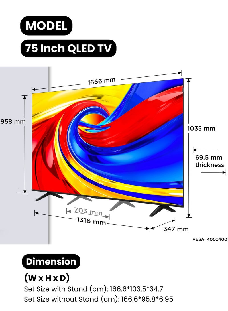 TCL 75 Inch P71L 4K Premium QLED Smart TV (2026 Model Google TV - UAE Version), 75 Inch 4K QLED Smart TV With 2GB RAM + 16GB ROM, AiPQ Processor, HVA Panel, ONKYO 2.0 Hi-Fi System, Dolby Vision + Atmos 75P71L Black - Image 2