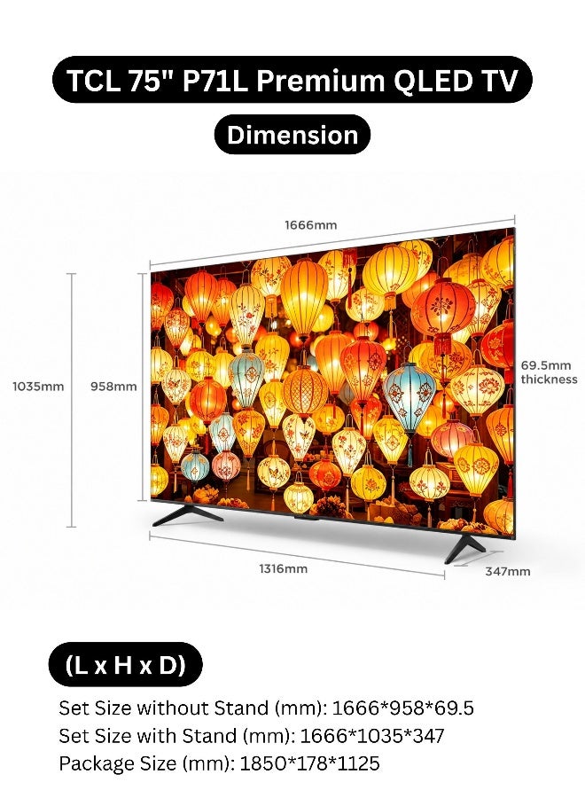 TCL 75 Inch P71L 4K Premium QLED Smart TV (2026 Model Google TV - UAE Version), 75 Inch 4K QLED Smart TV With 2GB RAM + 16GB ROM, AiPQ Processor, HVA Panel, ONKYO 2.0 Hi-Fi System, Dolby Vision + Atmos 75P71L Black - Image 2