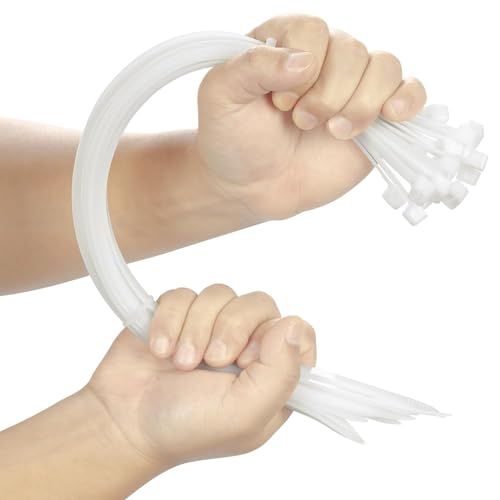 Hian 12-Inch White Zip Ties, 100-Pack – Heavy-Duty, UV-Resistant, Self-Locking Cable Ties for Indoor & Outdoor Use (White- 300mm x 4mm) - Image 1