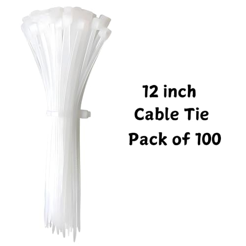 Hian 12-Inch White Zip Ties, 100-Pack – Heavy-Duty, UV-Resistant, Self-Locking Cable Ties for Indoor & Outdoor Use (White- 300mm x 4mm) - Image 3