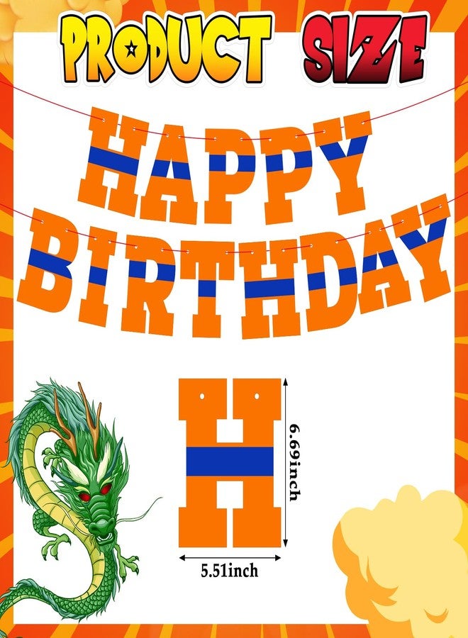 Oudain Anime Happy Birthday Banner Cartoon Dragon Pre-strung Birthday Banner Flag Orange and Blue Dragon Sign for Party Decoration, 7. 09 x 5. 12 Inch - Image 4