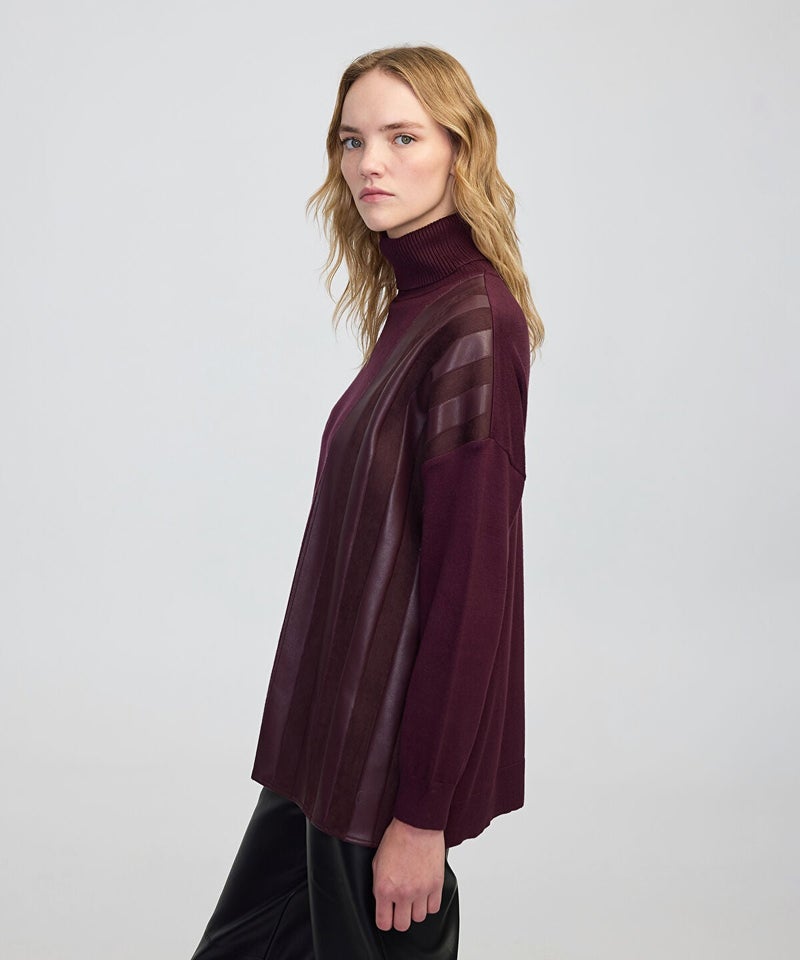 Ipekyol Faux Leather & Suede Panel Sweater - Image 2