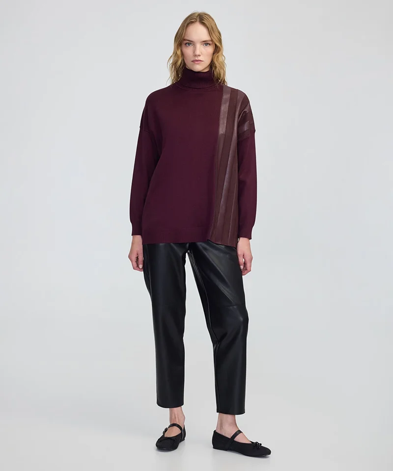 Ipekyol  Faux Leather & Suede Panel Sweater for Women | Best Price UAE