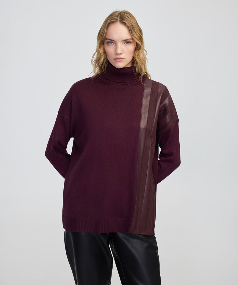 Ipekyol Faux Leather & Suede Panel Sweater - Image 1