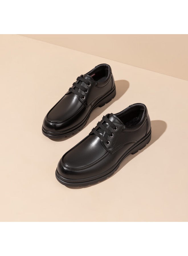Aokang Men's Shoes With Fleece Lining, Warm Business Leather Shoes, Lace-up Comfortable Casual Formal Footwear, Black Fleece-lined Style, Size 43