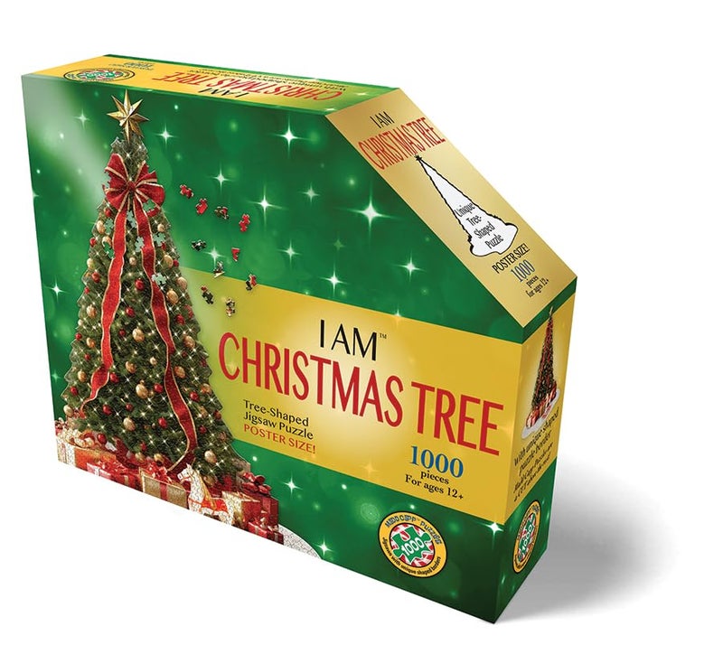 Madd CAPP I Am Christmas Tree 1000 Piece Puzzle Holiday TreeShaped Jigsaw Puzzle 32x38 Size Poster Reference Educational Fun Fact Booklet - Image 1