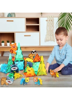 HOPHOP HopHop 56 Pcs Safari Animals Magnetic Building Tiles Set - Magnet Blocks for Kids, Educational  Toy, Birthday Gifts for Kids and Toddlers  - Image 1