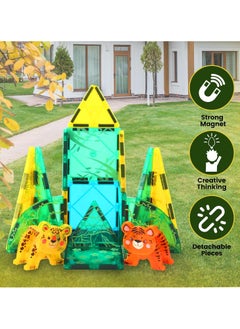 HOPHOP HopHop 56 Pcs Safari Animals Magnetic Building Tiles Set - Magnet Blocks for Kids, Educational  Toy, Birthday Gifts for Kids and Toddlers  - Image 2