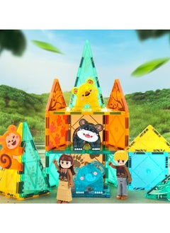 HOPHOP HopHop 56 Pcs Safari Animals Magnetic Building Tiles Set - Magnet Blocks for Kids, Educational  Toy, Birthday Gifts for Kids and Toddlers  - Image 4