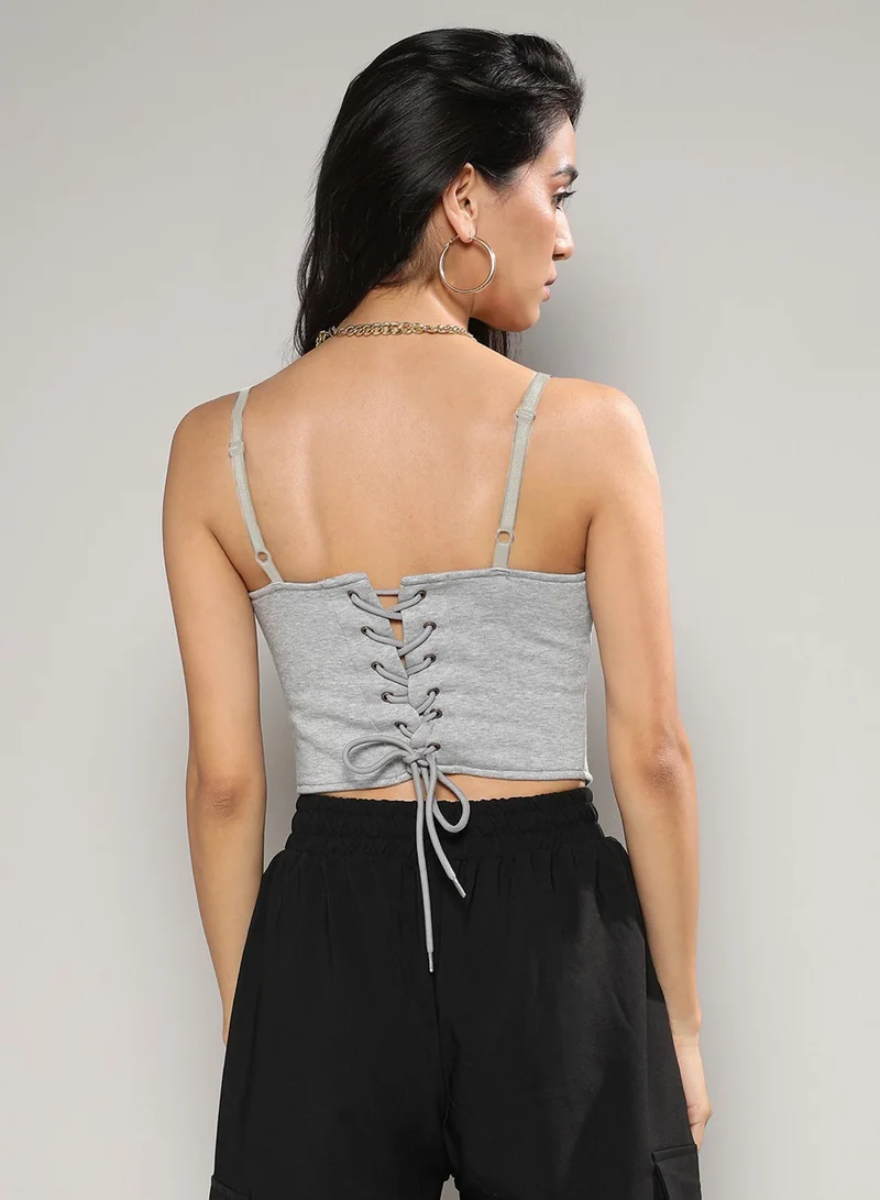 PINACOLADA Women's Light Grey Corset Top With Ultra Cropped Hoodie