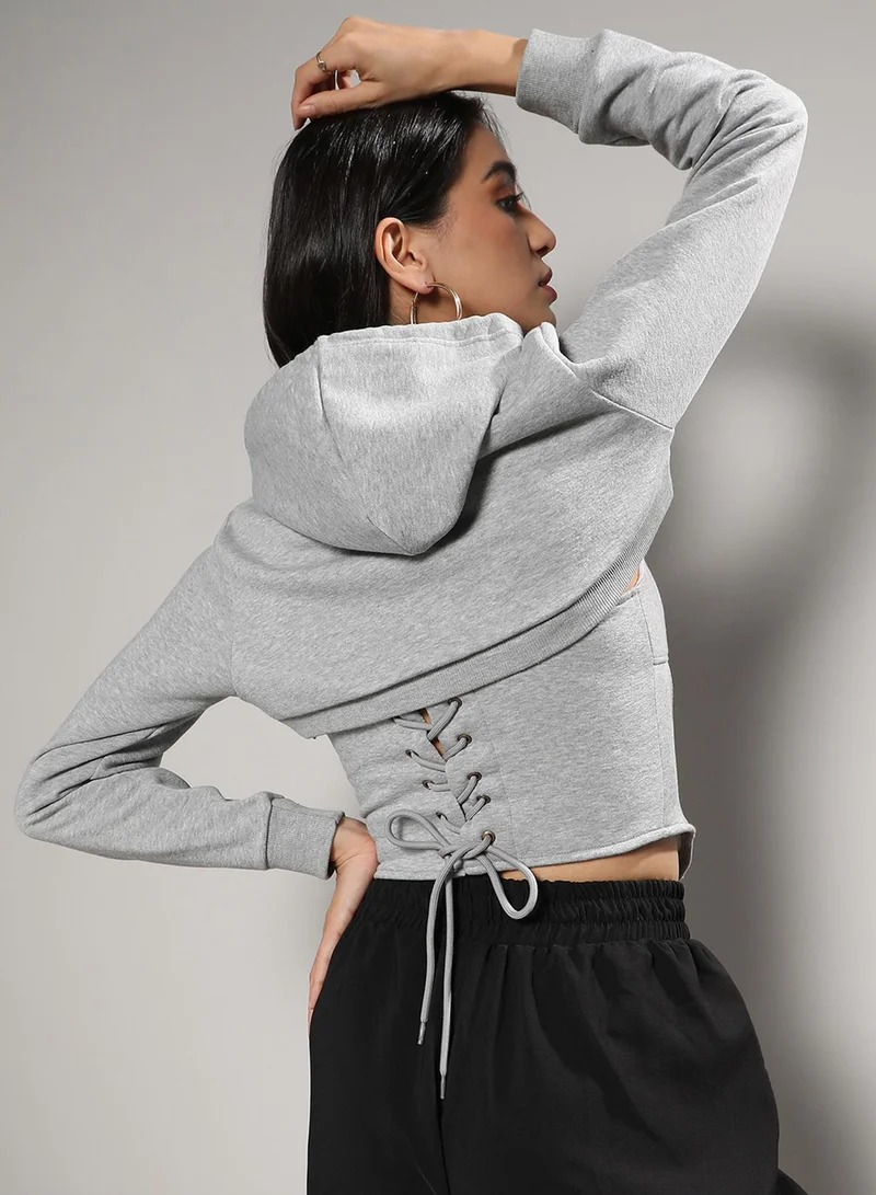 PINACOLADA Women's Light Grey Corset Top With Ultra Cropped Hoodie