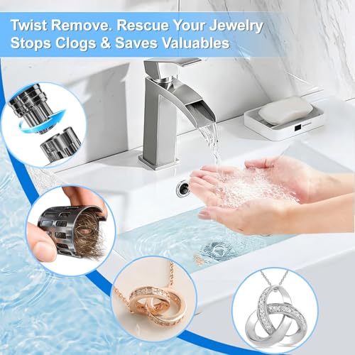 Mushu Bathroom Sink Stopper, Pop Up Drain for Bathroom Sink, Sink Plug Hair Catcher, Silent Popper Core with Removable Stainless Steel Filter Basket (Brushed Nickel, 1 Pack) - Image 5