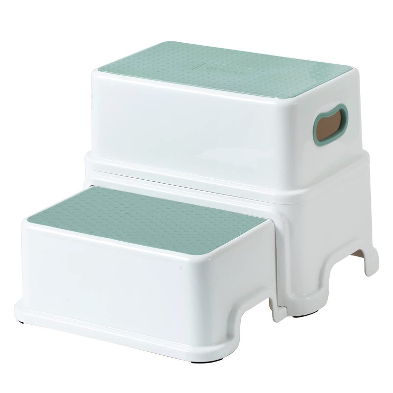 Victostar 2 Step Stool for Kids AntiSlip Sturdy Toddler Two Step Stool for Toilet Potty Training BathroomKitchen GreenWhite