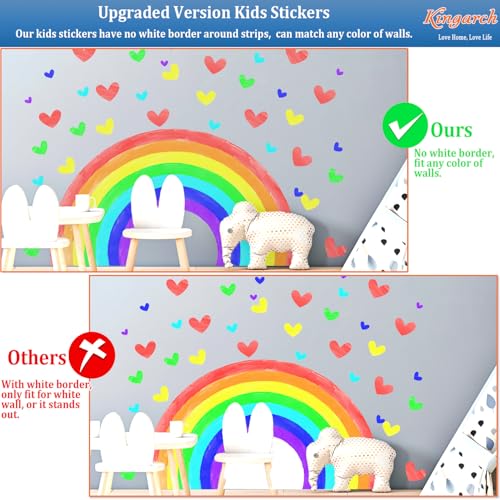 Kingarch Large Watercolor Rainbow Wall Decals, Hearts Peel and Stick Fabric Nursery Wall Decor, Removable Home Room Wall Decor Murals Stickers for Kids Girls Toddler Bedroom Living Room Playroom - Image 2
