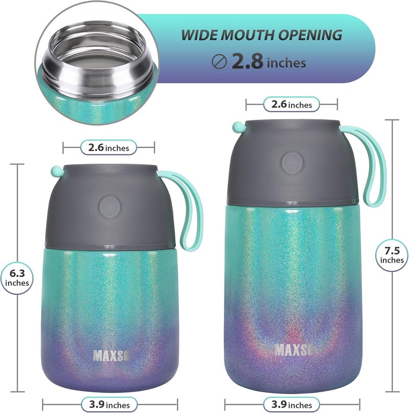 ITSLIFE Insulated Thermo Food Jar for Hot & Cold Food for Kids Adult, 17&24 oz Soup Thermal Hot Food Containers for Lunch, Triple Layer Insulation Stainless Steel Food Jar with Spoon(2 Pack Rainbow) - Image 5