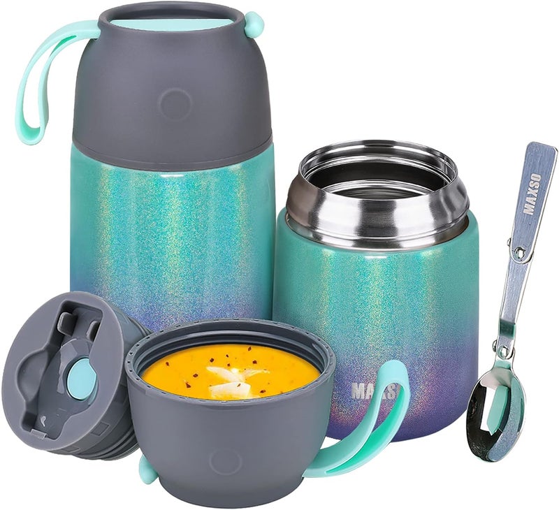 ITSLIFE Insulated Thermo Food Jar for Hot & Cold Food for Kids Adult, 17&24 oz Soup Thermal Hot Food Containers for Lunch, Triple Layer Insulation Stainless Steel Food Jar with Spoon(2 Pack Rainbow) - Image 1