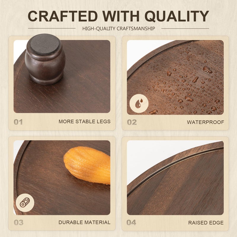Eosahr Farmhouse Wood Riser For Home Decor - Acacia Wood Round Pedestal Stand For Bathroom Decor & Kitchen Sink - Decorative Tray For Soap Dispenser  Candle  Plant & Cupcake (Dark Acacia) - Image 5