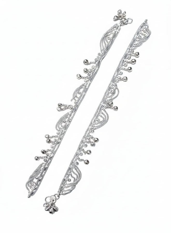 Rosario Designer Silver Payal with Ghungroo - Image 1