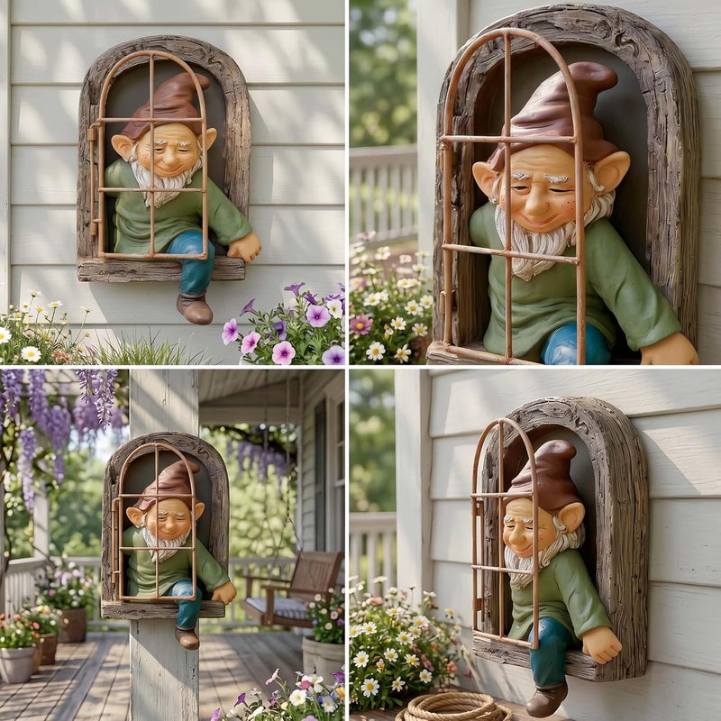 Euiroet 12" Real Gnome Tree Face Hugger Statue,Garden Decoration Climbing Decor Outdoor,Whimsical Fairy Door Tree Face Figurine Lawn Patio Decor,Funny Elves Peeker Sculpture Hanging Yard Art - Image 5
