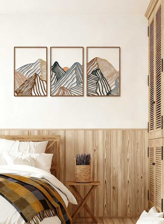 RAWAID 3 Pcs Metal Wall Art Decor Landscape Mountain Wall Hanging Decor for Living Room Abstract Minimalist Modern Mountain Line Pictures Summer Bathroom Office Home Gifts Indoor - Image 5