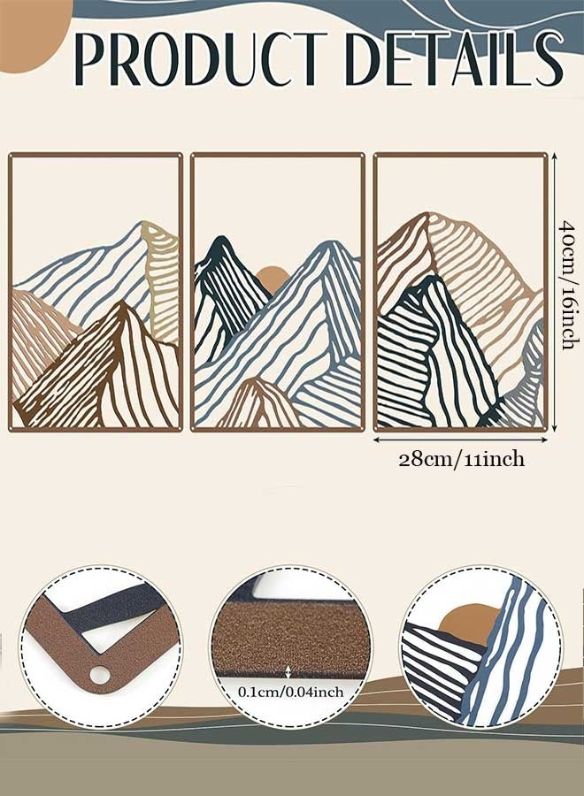 RAWAID 3 Pcs Metal Wall Art Decor Landscape Mountain Wall Hanging Decor for Living Room Abstract Minimalist Modern Mountain Line Pictures Summer Bathroom Office Home Gifts Indoor - Image 2