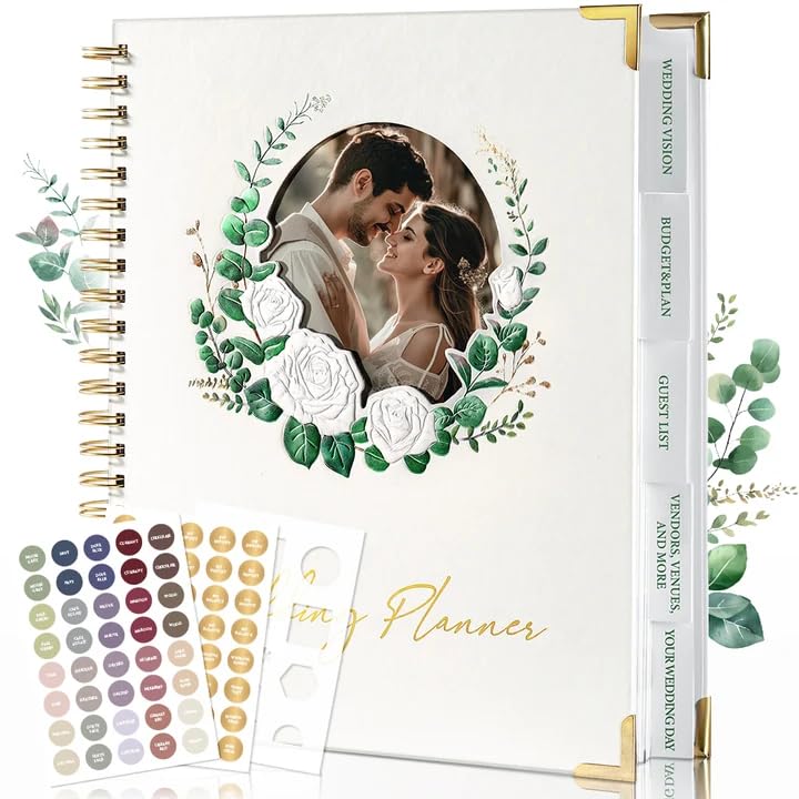 molekaus Wedding Planner Book And Organizerï¼šWedding Planner For Bride With Interchangeable Photo Cover & Embossed Design â€” Wedding Planner Bride Gifts, engagement gifts for couples 11.5 * 10.5in - Image 1