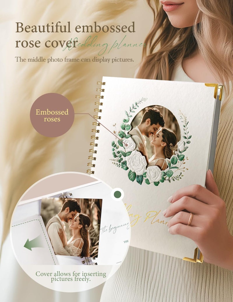 molekaus Wedding Planner Book And Organizerï¼šWedding Planner For Bride With Interchangeable Photo Cover & Embossed Design â€” Wedding Planner Bride Gifts, engagement gifts for couples 11.5 * 10.5in - Image 2