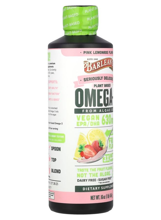 BARLEAN'S Seriously Delicious® Plant Based Omega-3 From Algae Oil Pink Lemonade 630 mg 16 oz (454 g)  - Image 2