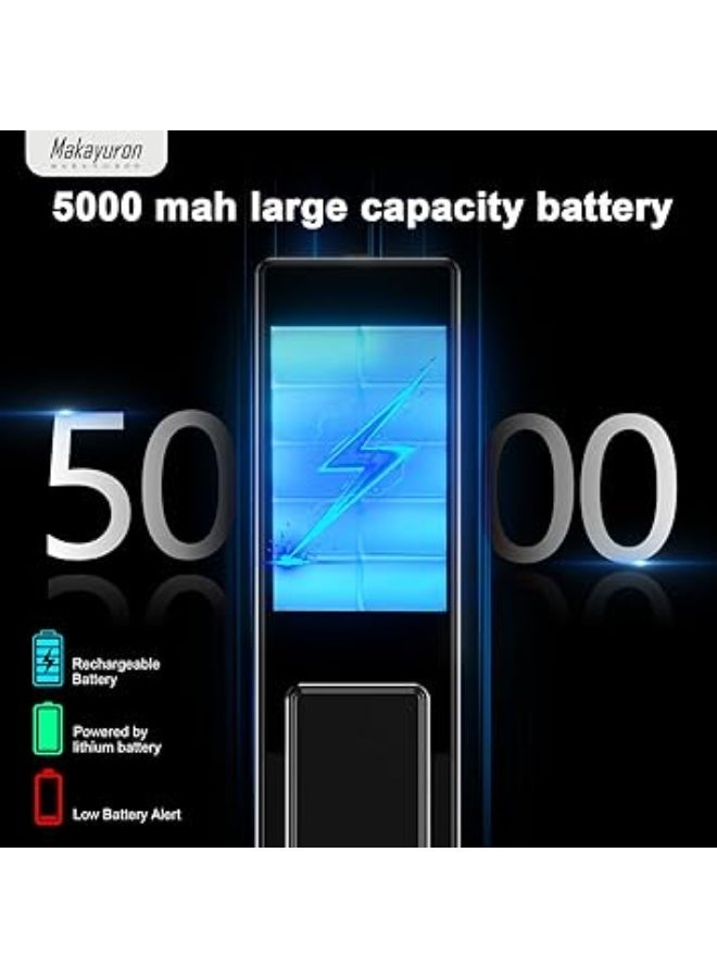 ماكايورون قفل باب ذكي CNC من الألومنيوم بالكامل بتقنية واي فاي مع بطارية 5000mAh يدعم طرق فتح متعددة مثل الوجه وبصمة الإصبع وبصمة راحة اليد وكلمة المرور وتطبيق تويا مع مزلاج 6068 (D1proU، أسود) - Image 2