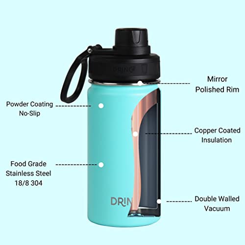 DRINCO Stainless Steel Water Bottle Spout Lid Vacuum Insulated Double Wall Water Bottle Wide Mouth (40oz 32oz 22oz 18oz 14oz) Leak Proof Keeps Cold or Hot (14 oz, 14oz Teal) - Image 5