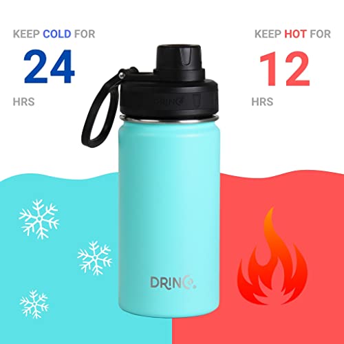 DRINCO Stainless Steel Water Bottle Spout Lid Vacuum Insulated Double Wall Water Bottle Wide Mouth (40oz 32oz 22oz 18oz 14oz) Leak Proof Keeps Cold or Hot (14 oz, 14oz Teal) - Image 4