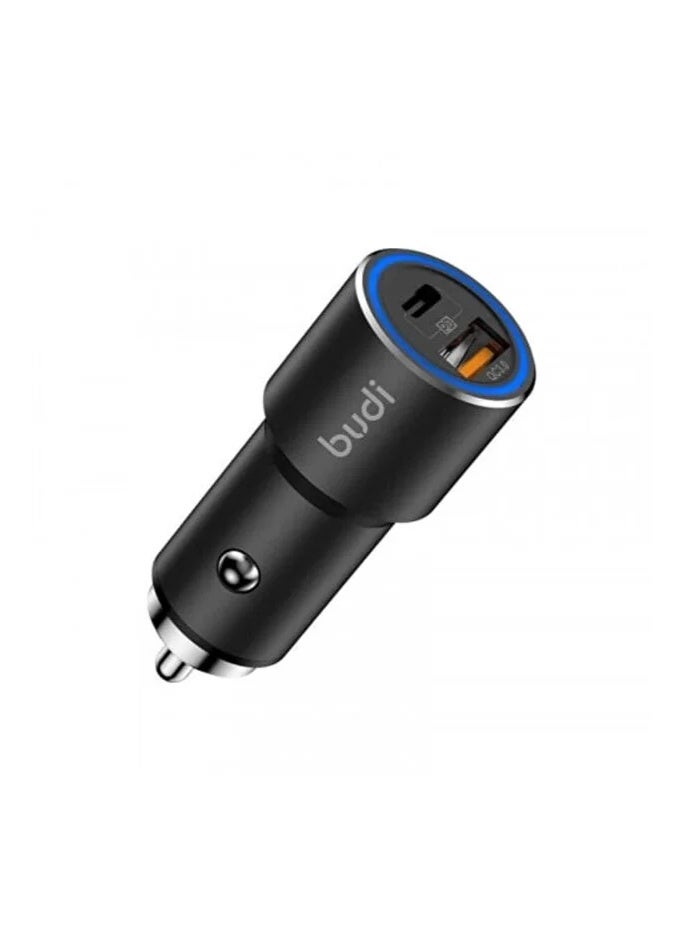بودي شاحن سيارة بودي (Budi) بقوة 38 واط - منفذين للشحن السريع PD 20W و QC 3.0 - هيكل ألمنيوم وتصميم صغير جداً - لون أسود - Image 2