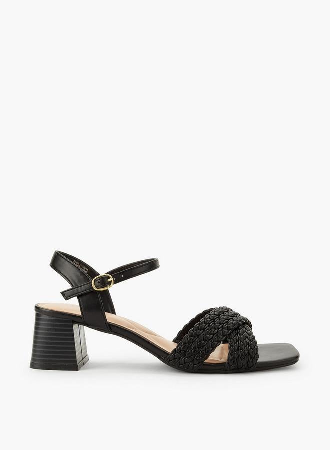 Celeste Women Braided Cross Strap Block Heel Sandals - Image 3