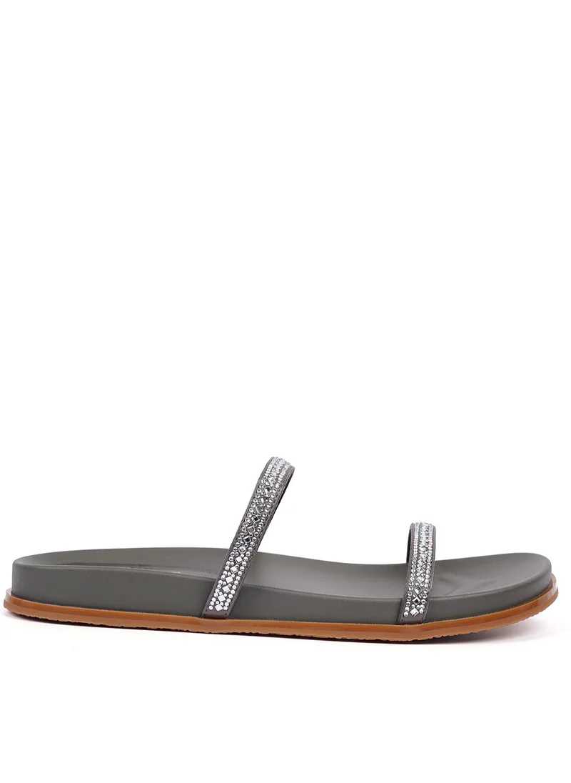 Cuple Slip-on Double strap Embellished slide  Flat Sandals