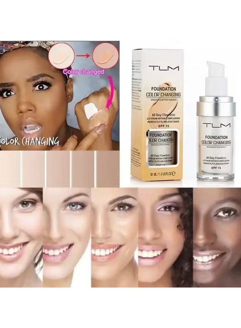 TLM 30ML TLM Foundation Color Changing Makeup Base Nude Face Full Cover Matte Concealer Long Lasting Make Up Liquid Foundation Cream - Image 5