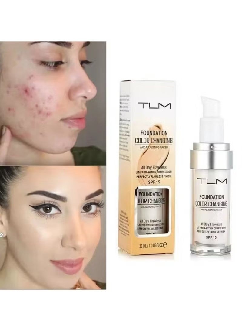 TLM 30ML TLM Foundation Color Changing Makeup Base Nude Face Full Cover Matte Concealer Long Lasting Make Up Liquid Foundation Cream - Image 2