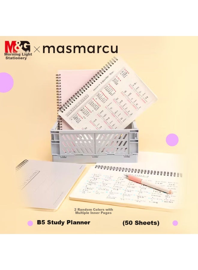 Masmarcu Stationery B5/50 Sheets Pp Metal Flip-top Spiral Notebook, Study Planner, Schedule Journal, Smart Learning Notebook, 1 Pack Xq0229 - Image 1