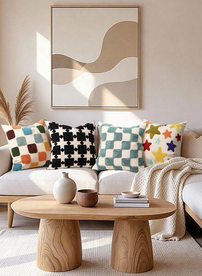 Kokaaee Embroidered Throw Pillow Cover 18x18 Inch - Modern Geometric Decorative Pillow Cover with Zipper for Sofa Couch Living Room Chair Car Aesthetic Design Cushion Pillowcase, Colorful Checkered - Image 5