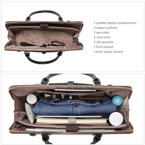CLUCI Briefcase for Women Oil Wax Leather 15.6 Inch Laptop Slim Business Large Capacity Ladies Shoulder Bags Vintage Brown - Image 4