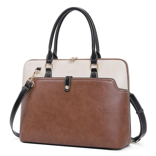 CLUCI Briefcase for Women Oil Wax Leather 15.6 Inch Laptop Slim Business Large Capacity Ladies Shoulder Bags Vintage Brown - Image 1