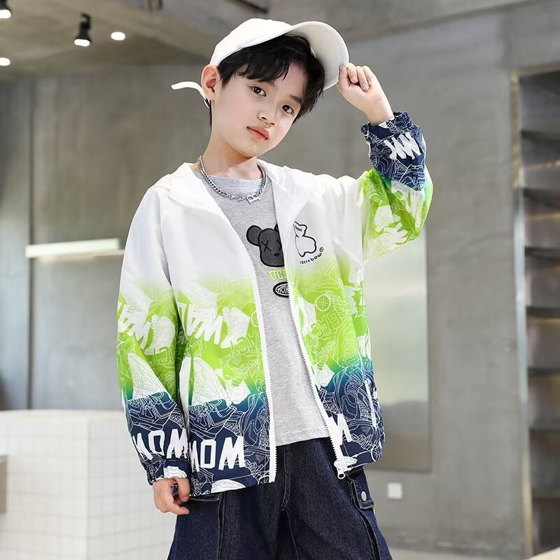 Kids Summer Sunproof Jacket Boys 2024 New Thin Coat Green 