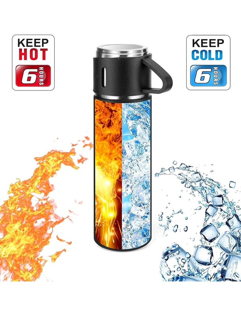 ELTRAZONE 500ml Stainless Steel Vacuum Thermos Flask with Silicone Handle & Insulated Water Bottle – 2 Stainless Steel Cups Set for Hot & Cold Beverages, Outdoor Travel Gift Box (2 PACK, BLACK)  - Image 4