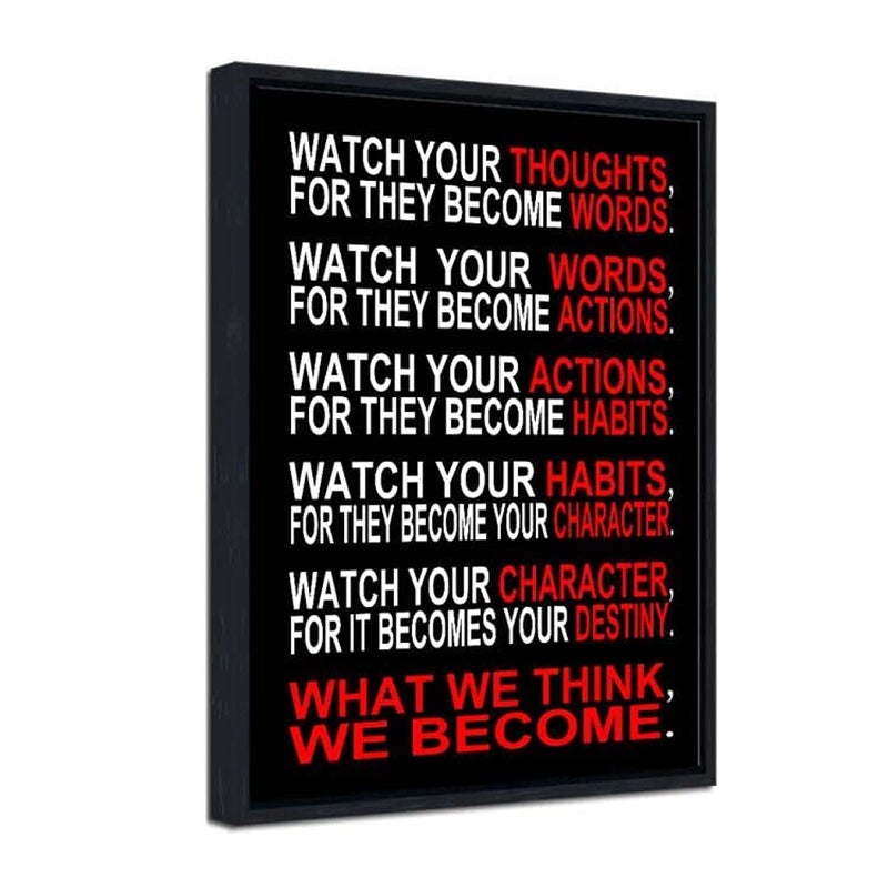 Pyradecor Pyradecor Black Framed Watch Your Thoughts Motivational Classroom Poster Modern Canvas Prints for Office Living Room Home Decorations Giclee Pictures Artwork 