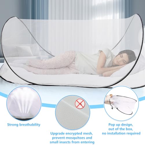 Axcoix 77 * 30 * 23 Inch Large Pop Up Mosquito Tent, Portable Foldable Mosquito Net for Bed Camping Travel Patio - Image 3