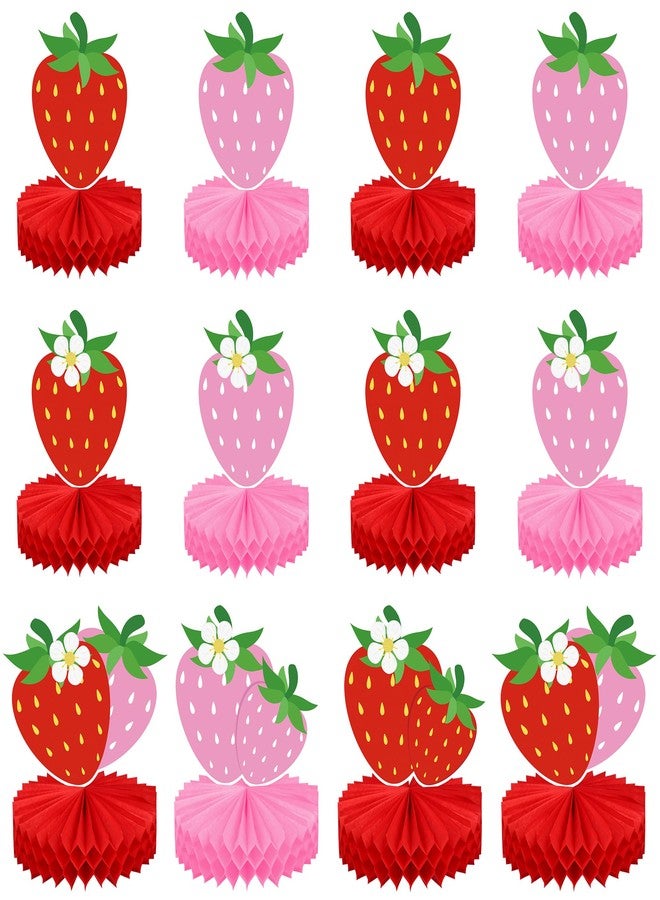 Maniaacer 12 PCS Strawberry Honeycomb Centerpieces Red Pink Strawberry Table Centerpiece Strawberries Paper Centerpiece Party Supplies for Strawberries Theme Party Birthday Decor - Image 1